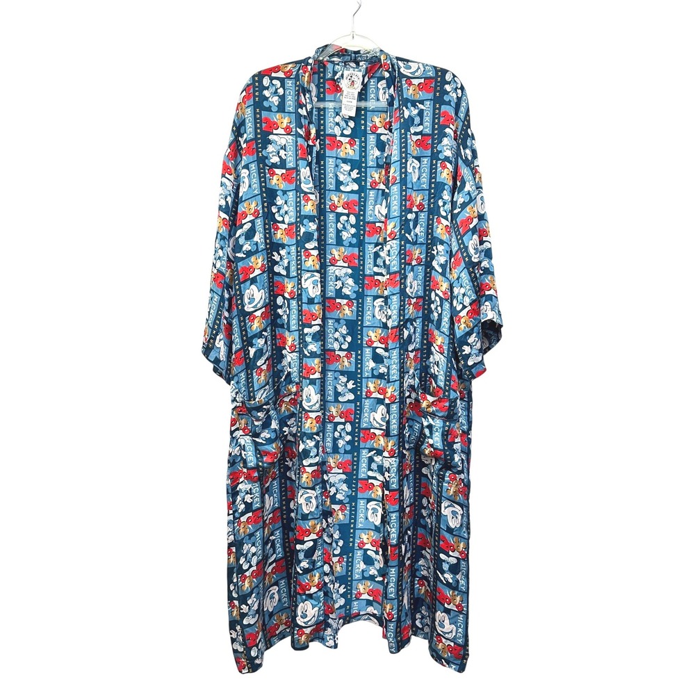 Y2K Disney Mickey Mouse Millennium 2000 100% Silk Robe Kimono Disneyana OSFM